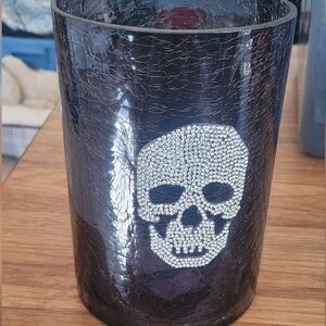 Skull Design Black Glass Vase, Yankee
